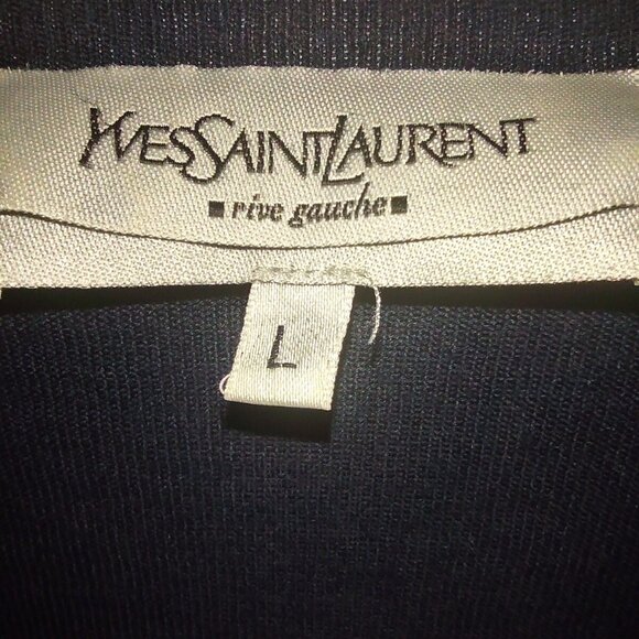 Yves Saint Laurent Rive Gauche Women's Navy Blue Wool V-Neck Sweater Size Large - Picture 7 of 9